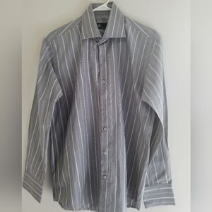 Classic fit long sleeved gray and white checked button-up.